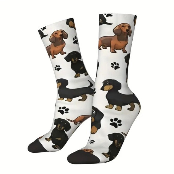 1 Pair of Whimsical Cartoon Dog Pattern Crew Socks, NEW, Unisex - Picture 1 of 10
